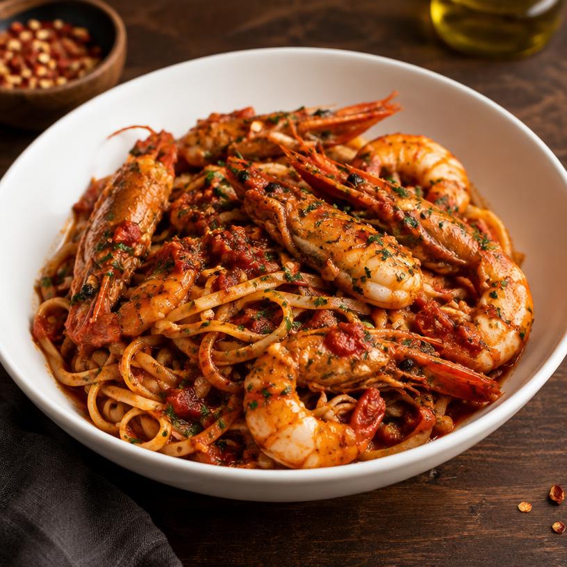 Linguine scampis diavolo