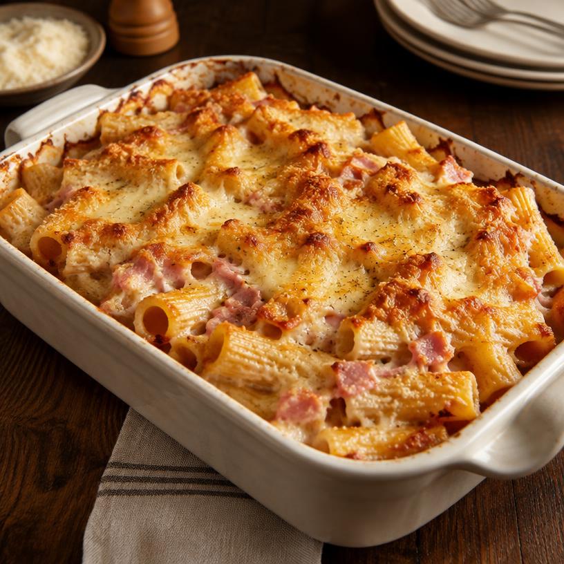 Rigatoni crème jambon gratinés